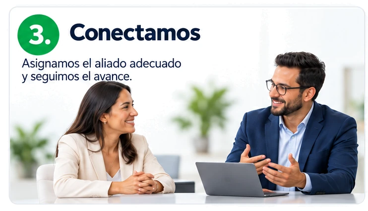 Paso 3, Conectamos: asignamos el aliado adecuado y seguimos el avance.